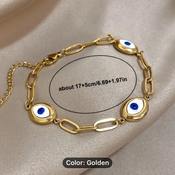 Gold Stainless Steel Evil Eye Bracelet - Picture 2 of 2